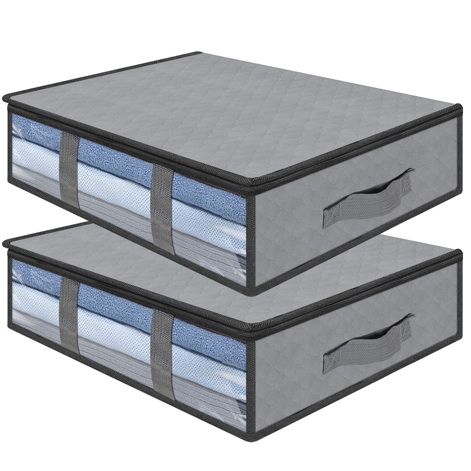 AiQInu Clothes Storage Boxes, 2 Set Foldable Under Bed Bags with Transparent Win