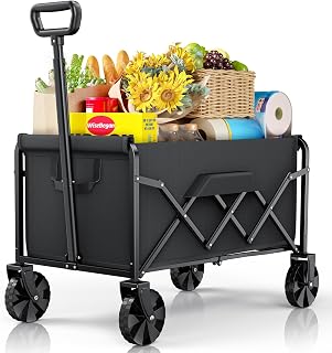 Small WiseBegan Collapsible Wagon with Wheels, Foldable Dog Wagon Carts with 200lbs Load Capacity, Utility Shopping Cart, Black, 28.0" x 17.0" x 36.0"