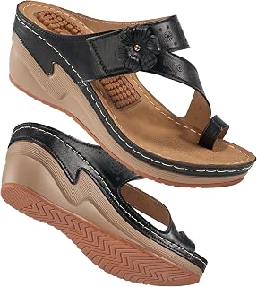 FUDYNMALC Sandalias de cuña para mujer: cómodas sandalias ortopédicas para mujer, elegantes sandalias de verano, sandalias de moda para caminar con cuña ajustable, Negro -, 38 EU