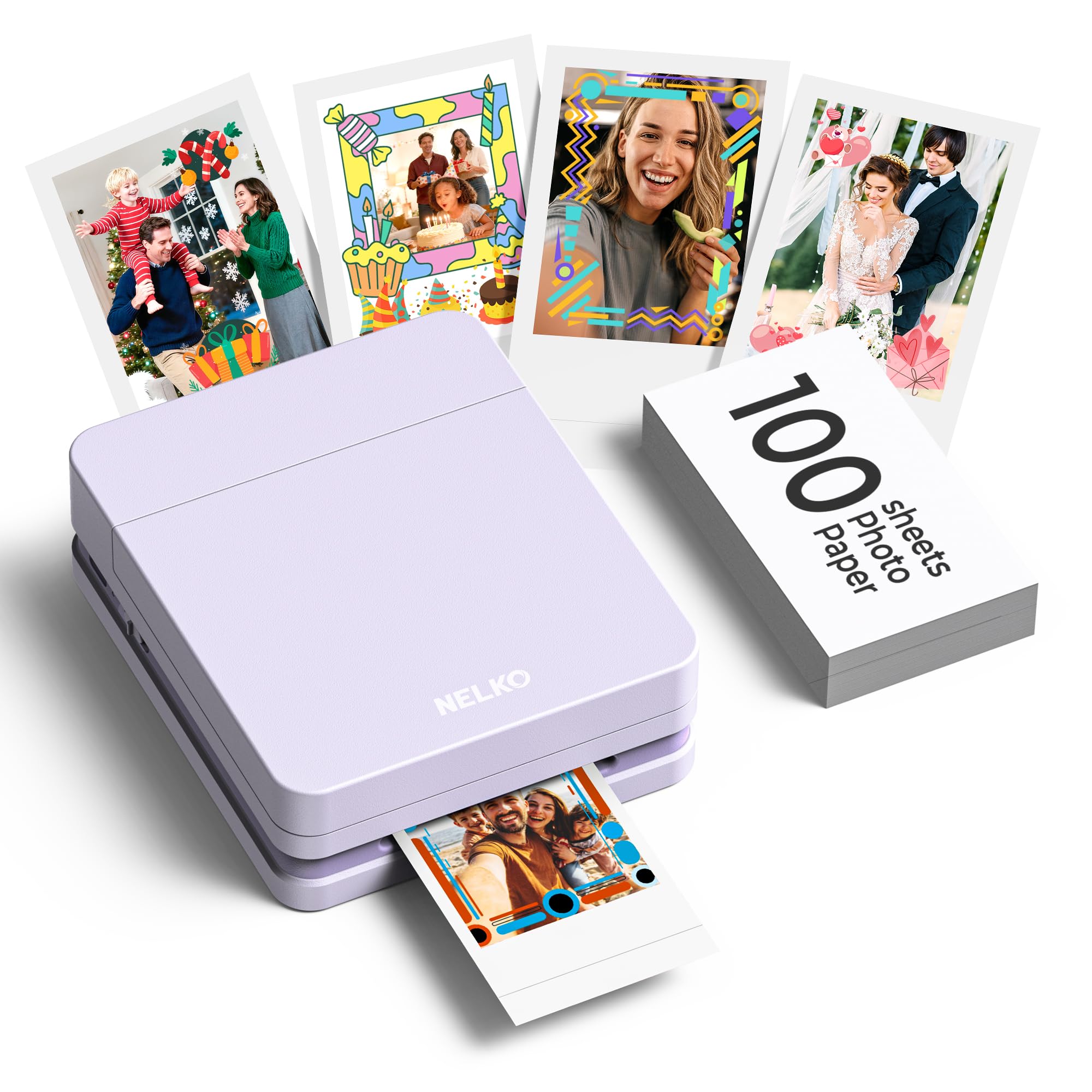 Nelko PP01 2x3 Portable Photo Printer with 100 Sheets, Purple | Instant Inkjet M
