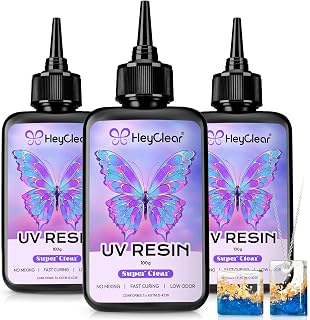 HeyClear UV Resin kit 300g Premixed UV Epoxy Resin Glue Cure for Crafts | Crystal Clear and Hard UV Resin Low Odor, Fast Curing for Beginners Jewelry Making, DIY Art Crafts, Coating, Silicone Molds
