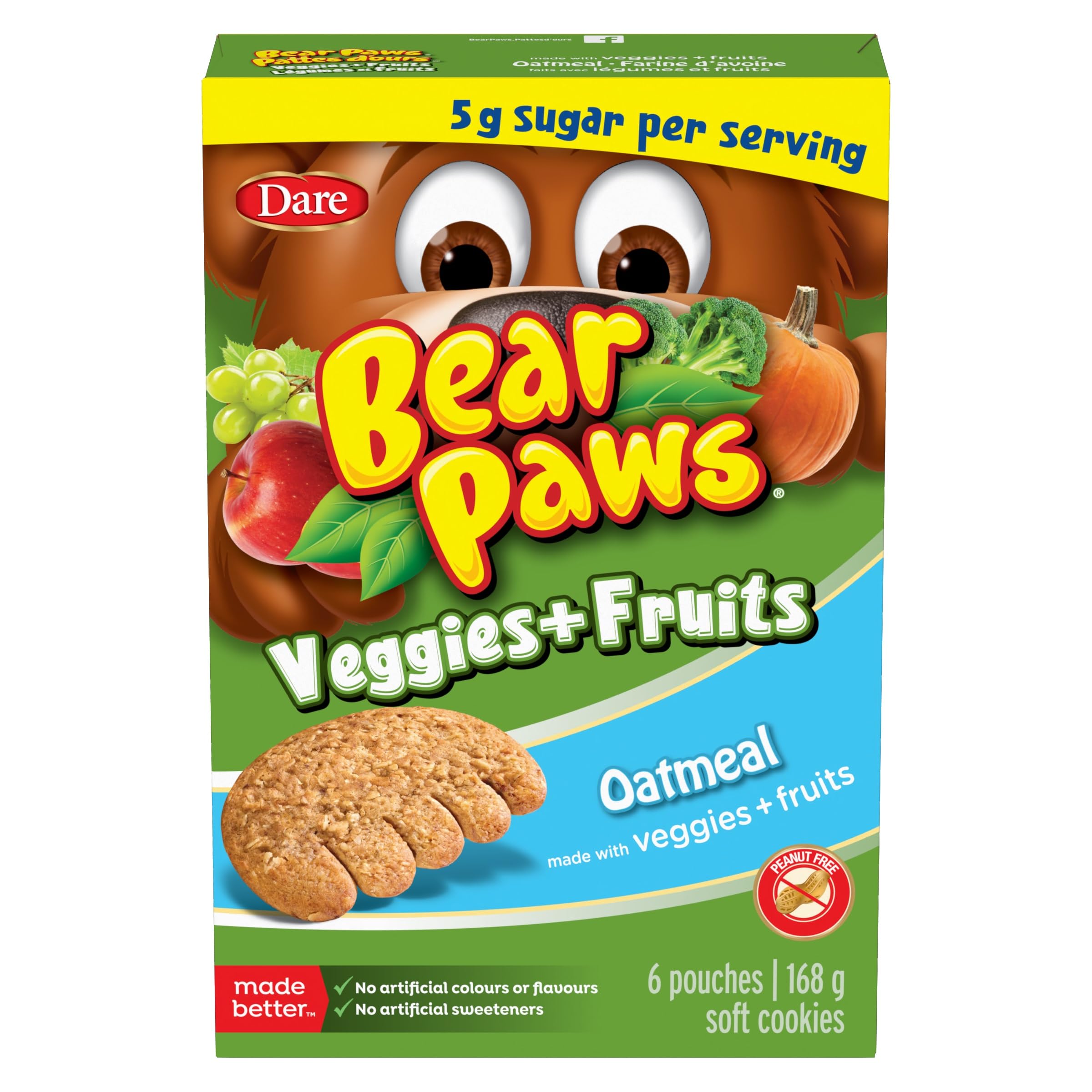 Bear Paws Veggies & Fruits, Oatmeal Cookies - Soft Cookie Snack Packs made with 
