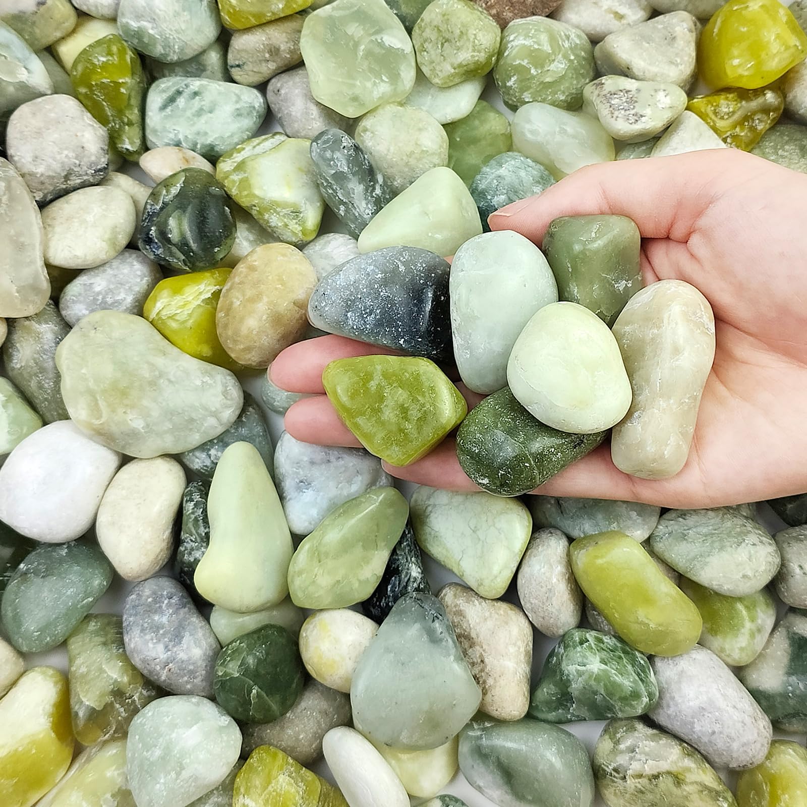 FANTIAN 5 lbs Green River Rocks for Plants, 1-2 Inch Polished Jade Pebbles for I