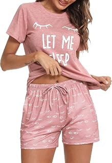 Uniexcosm Women's Cotton Pyjamas - Short Set Cats with Short Sleeves and Round Neck for Casual Sleepwear