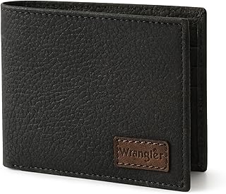 Wrangler Bifold Wallet for Men, Genuine Leather, Gift for Him, Black, one size, Western
