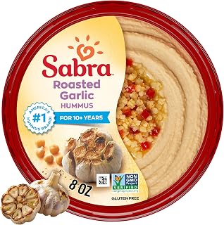 Sabra Roasted Garlic Hummus Dip for Healthy Snacking & Sharing - 8 Oz | Smooth & Creamy Hummus for Dipping Vegetables & Snacks - Non-GMO, Vegan, Gluten-Free, Kosher & Vegetarian