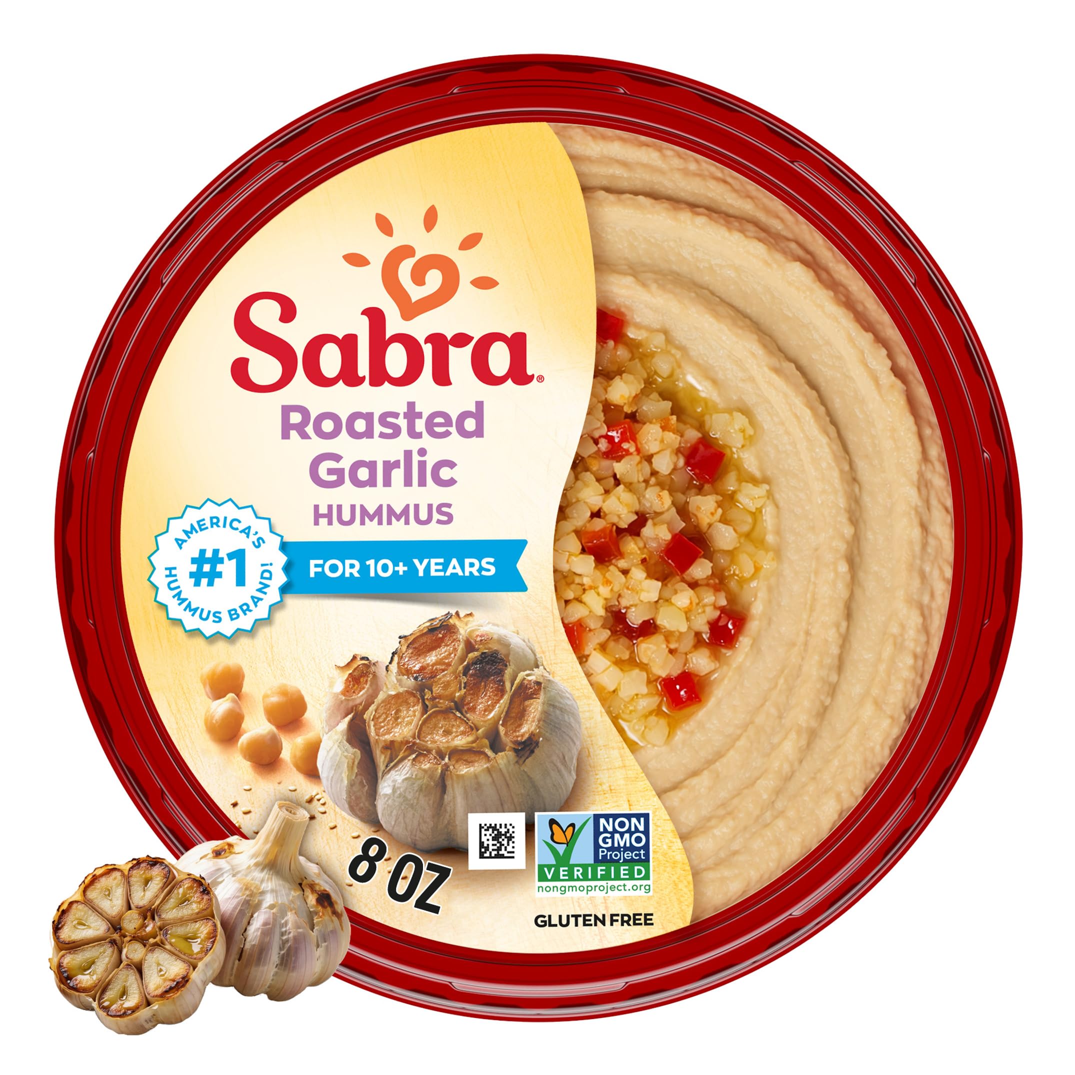 Sabra Roasted Garlic Hummus Dip for Healthy Snacking & Sharing - 8 Oz | Smooth &