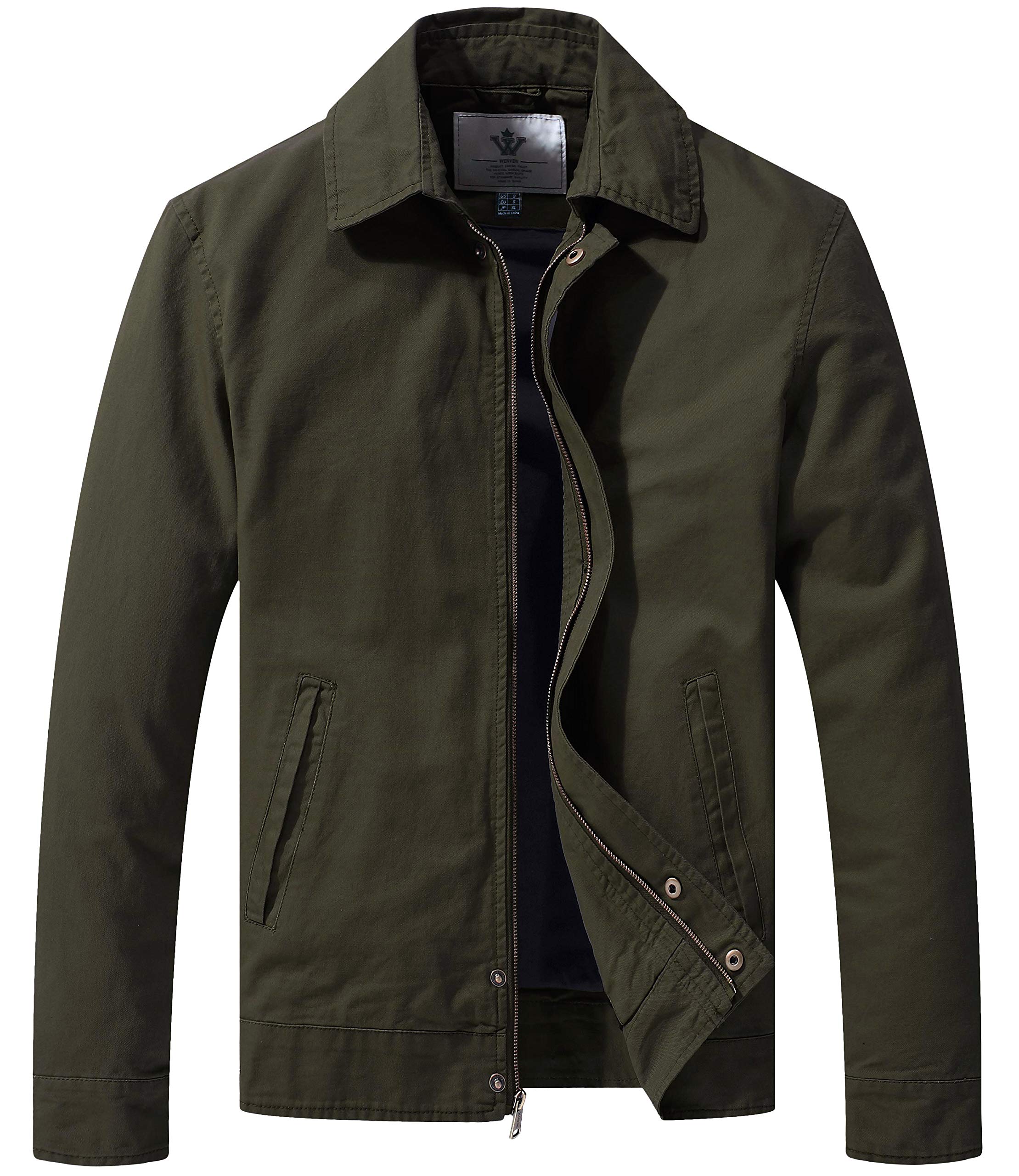 WenVen Men's Lightweight Military Cotton Jacket Casual Fall Lapel Work Coat