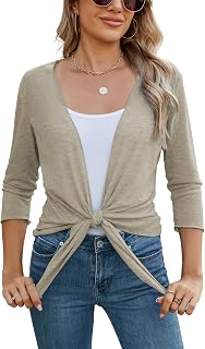 Famulily Transparent Cardigan Shrug for Women 3/4 Sleeve Tie Front Summer Lightweight Covers Ups