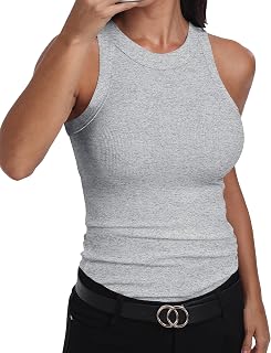 GEMBERA Women's Sleeveless Tank Top Racerback High Neck Casual Classic Ribbed Cotton Slim Fit