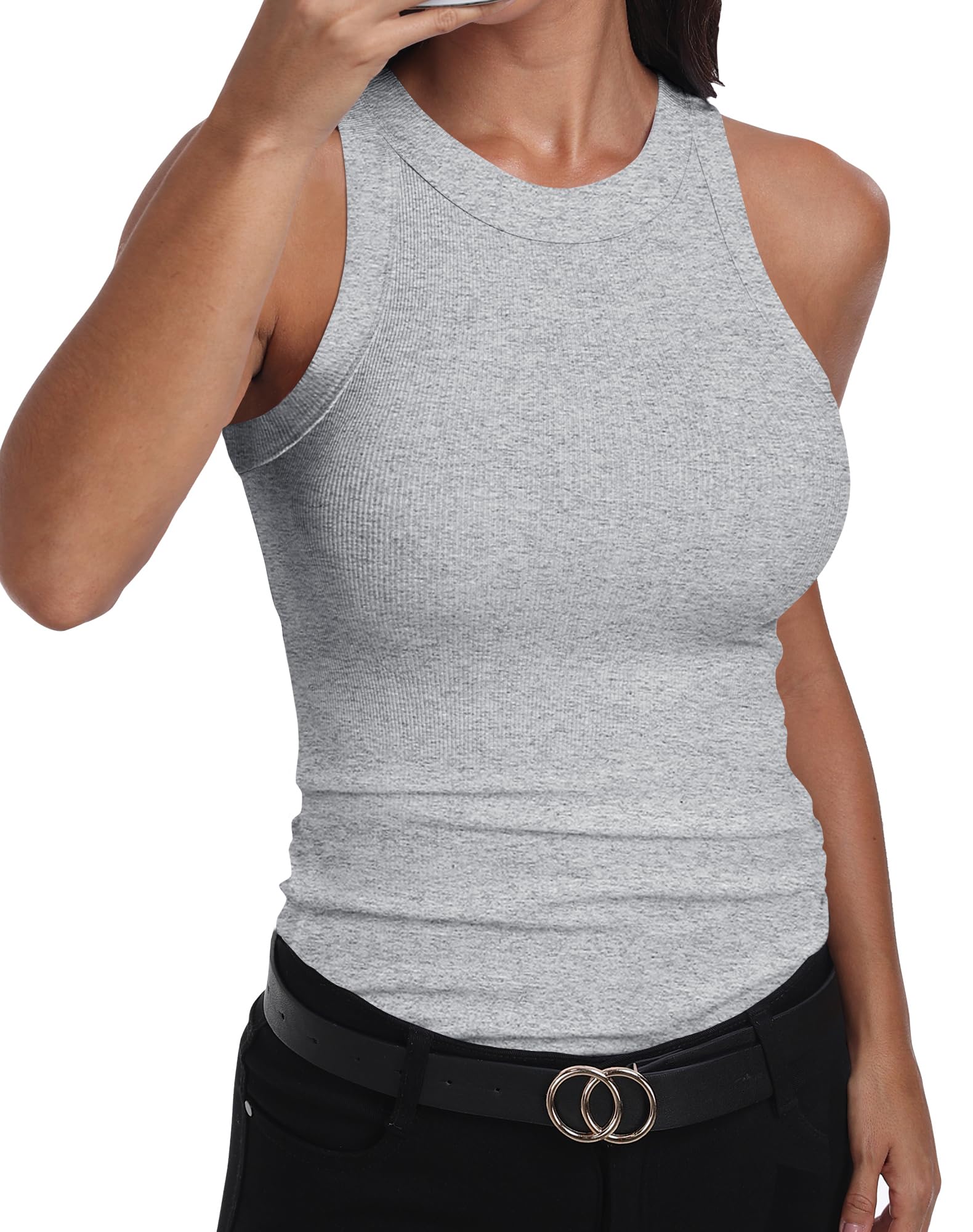 GEMBERA Women's Sleeveless Tank Top Racerback High Neck Casual Classic Ribbed Co