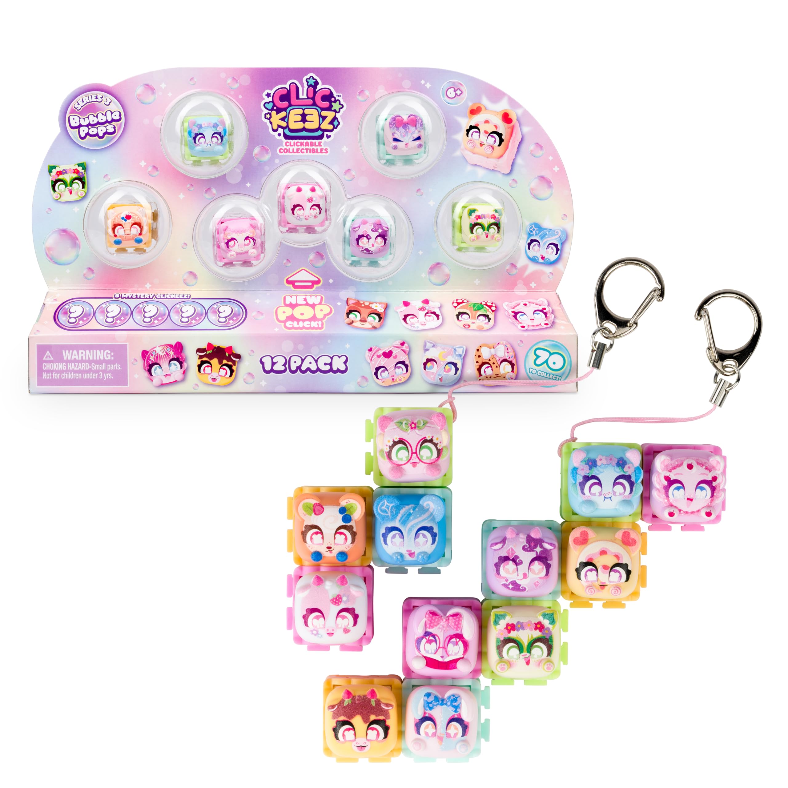 Clickeez Series 3 12-Pack | 12 Collectible Character Keyboard Keys Click and Cla