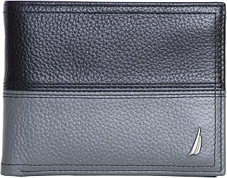 Nautica Men's Classic Leather Bifold RFID Wallet (Smooth or Pebble Grain), Two Tone - Black/Grey, One size