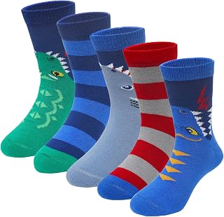 LOFIR Cotton Socks for Boys Children: Funny Seamless Socks for Boys - Novelty Animal Socks for Birthday Party Gift Idea 5 Pairs 23-38