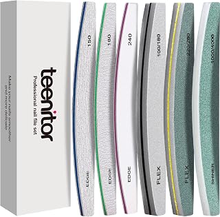 Teenitor Nail File and Buffer Set, 6pcs Nail Buffer Blocks Emery Boards for Nails, Nail Files for Acrylic and Gel Nails, 240 Grit Nail Files Professional for Natural Nails, Nail Filer Half-Moon