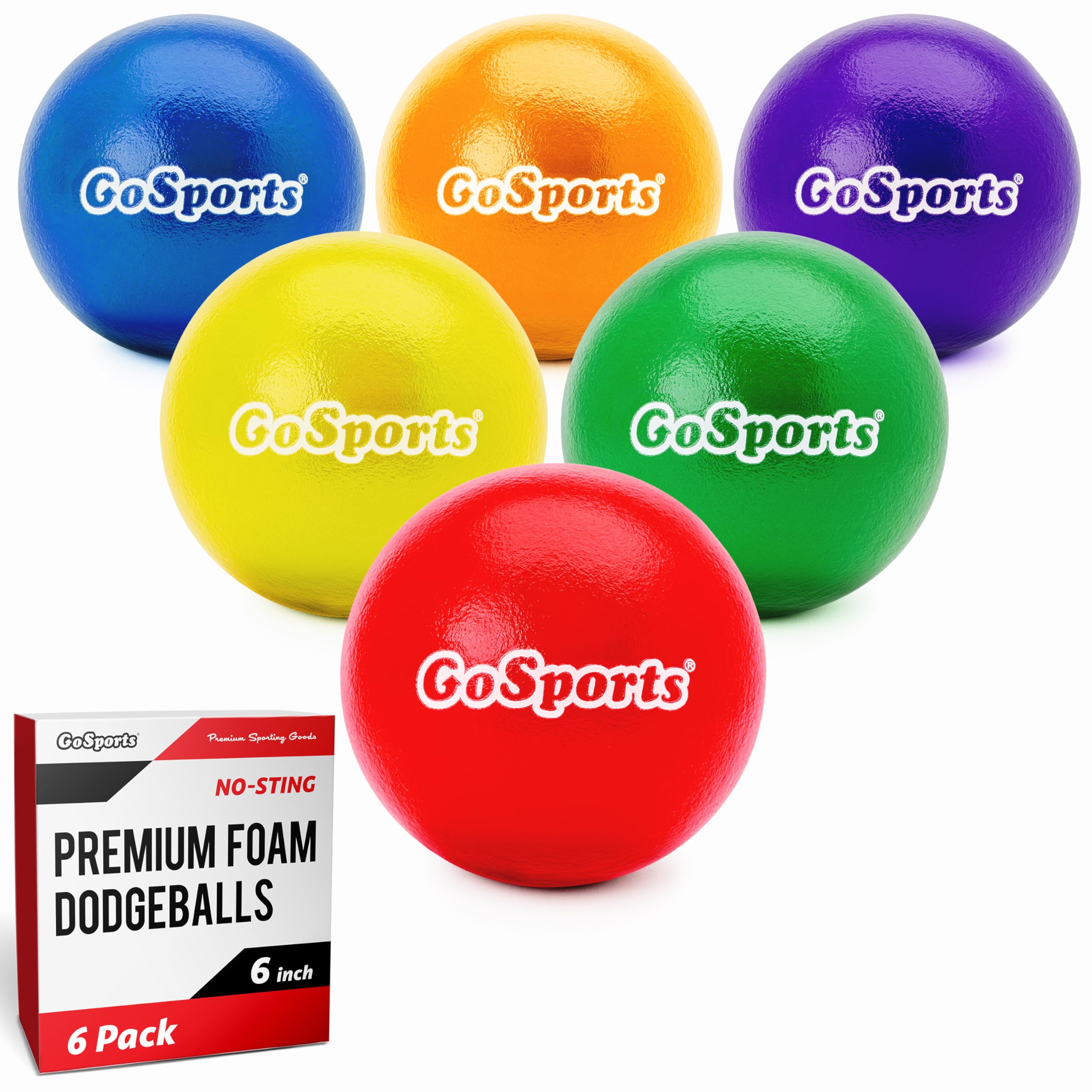 GoSports 6 Inch Soft Skin Foam Playground Dodgeballs - 6 Pack Set for Kids - Mul