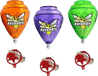 Cometa 3 Pack Avispon Durable Plastic Spin Tops for Kids Metal Tip Made in Mexico - Trompo Mexicano Avispon Plco Durable & Punta de Metal (Pack of 3 Assorted Colors)