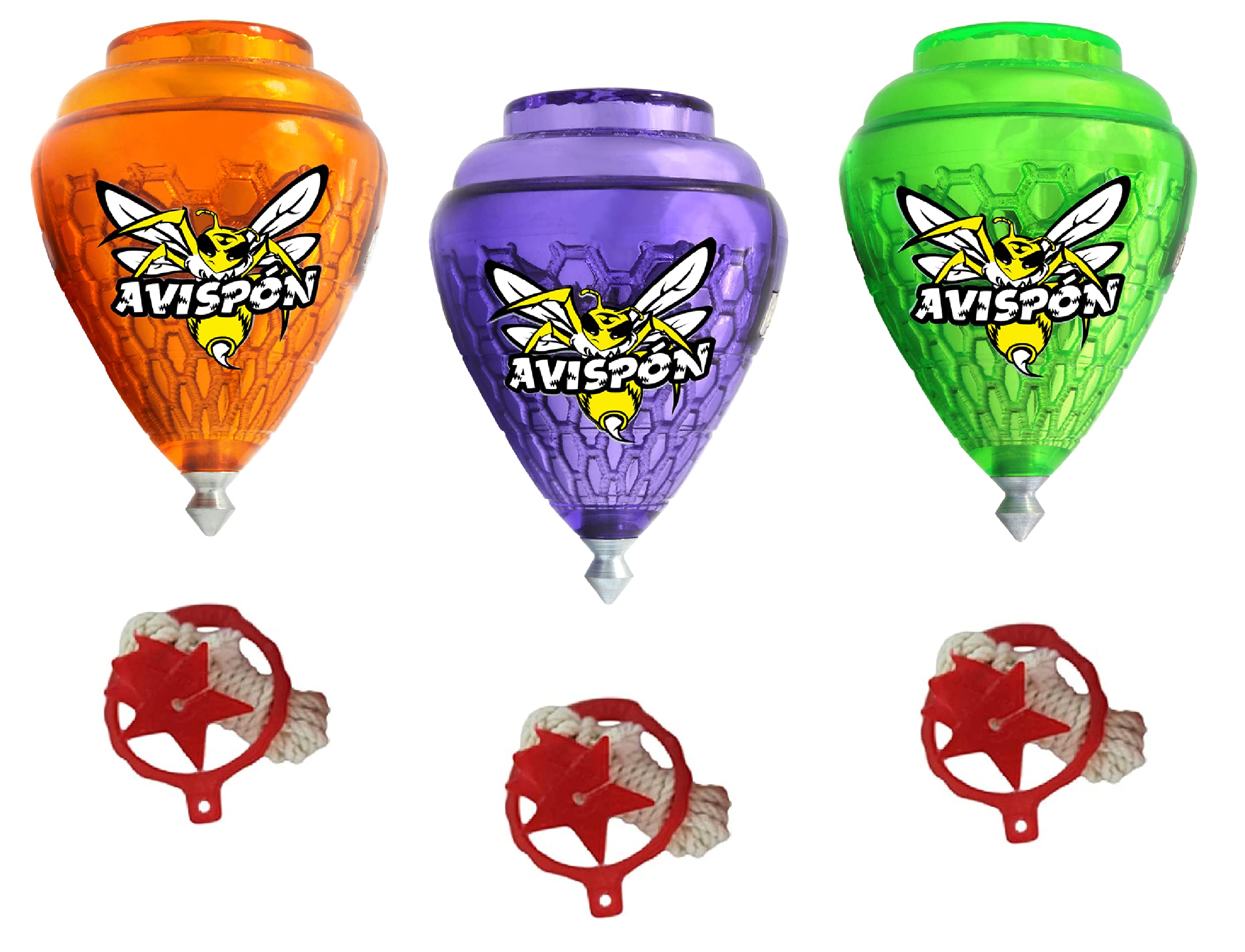 Cometa 3 Pack Avispon Durable Plastic Spin Tops for Kids Metal Tip Made in Mexic