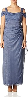 Alex Evenings Long Cold Shoulder Dress (Petite And Regular Sizes) Dress for Mother of the Bride Woman