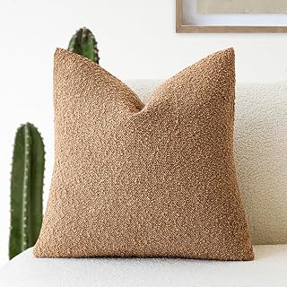 Foindtower Solid Color Boucle Throw Pillow Case Cozy Soft Decorative Throw Pillow Case for Sofa Bedroom Living Room Home Decor 45x45cm,Tobacco