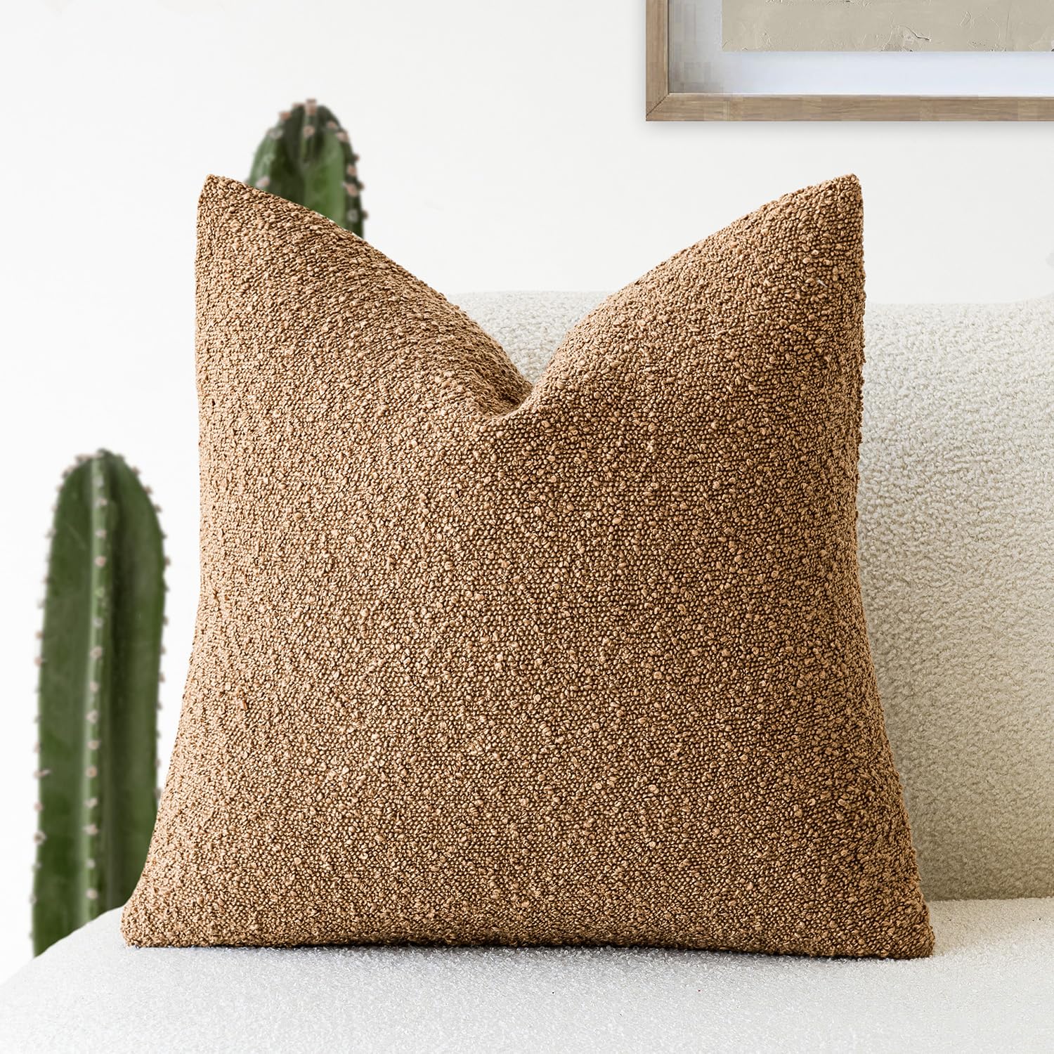 Foindtower Solid Color Boucle Throw Pillow Case Cozy Soft Decorative Throw Pillo