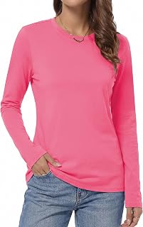 QUALFORT レディース 綿100% 半袖Tシャツ、クルーネックベーシックTシャツ