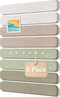 Felt Bulletin Board Strips, 8 Pack Cork Board Alternative for Wall Decor | Felt Pin Board, 13" x 2" with 60 Push Pins, Adhesive Cork Board Strips for Office, Home School Paste Notes (Linen Dusk)