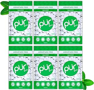 PUR Gum | Sugar Free Chewing Gum | Made with Xylitol | Vegan, Aspartame Free, Gluten Free and Keto Friendly | Natural Spearmint Flavoured Gum, 55 Pieces (Pack of 6)