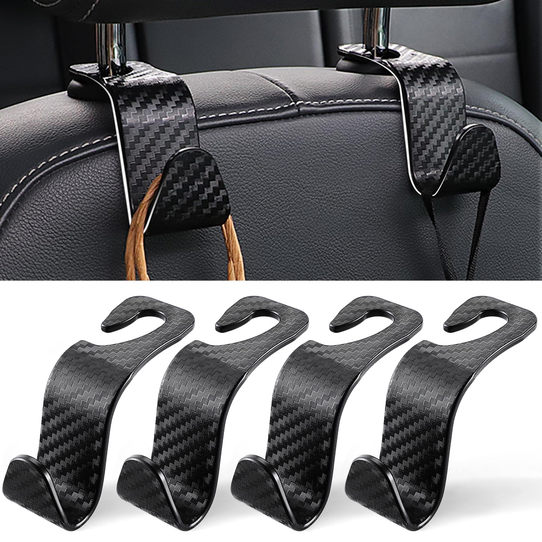 LivTee Car Purse Hook, 4 Pack Universal Auto Seat Headrest Hook Hangers Organize