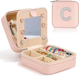 Travel Jewellery Box Initial Jewelry Boxes for Women Birthday Gifts for Women Cute Pink Personalized Christmas Gifts for Her Travel Jewelry Case Portable Trendy