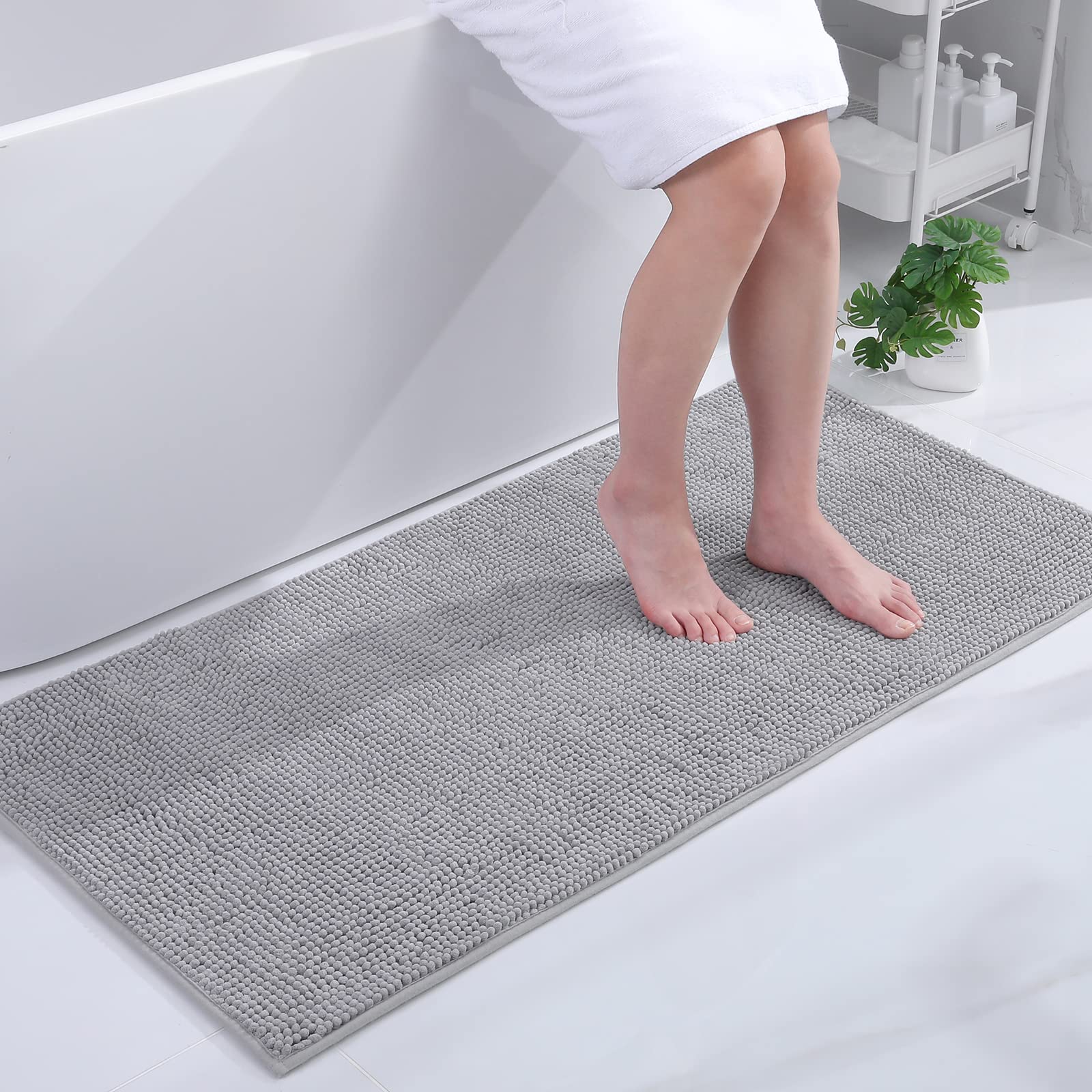 Kitinjoy Non Slip Chenille Bath Mat, Extra Soft Bathroom Mat, Super Absorbent Fl