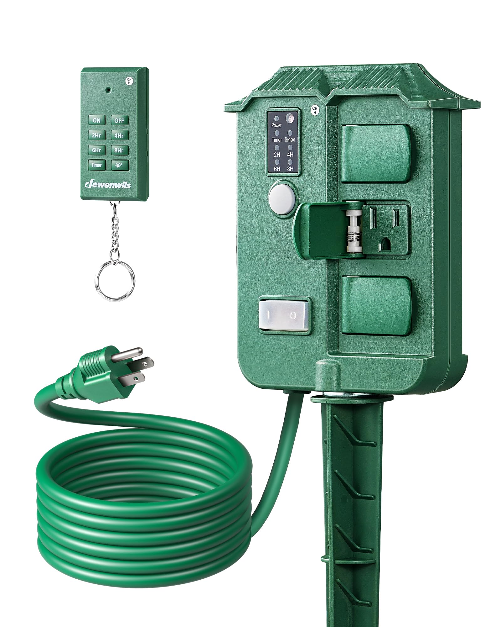 DEWENWILS Outdoor Power Stake Timer with Remote Control, Dusk to Dawn Timer | Wa