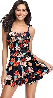 SHEKINI Women's One Piece Ruched Sport Skirted Swimwear Adjustable Vintage One Piece Swimsuit Beach Skirt