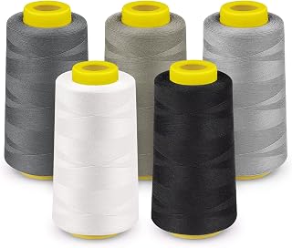 Stiverse Serger Thread 5 Cones, 3000 Yards Each Soopl | Sewing Thread for Serger & Overlock Sewing Machine, Quilting, Black White Beige Grey Dark Grey