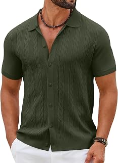 Coofandy Polo de Manga Corta con Botones para Hombre, Informal, Vintage, Verano, Playera