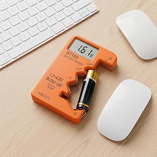 Digital Battery Tester for AA AAA C D 9V Button Cell, Portable Battery Checker LCD Display Household Battery Meter Orange