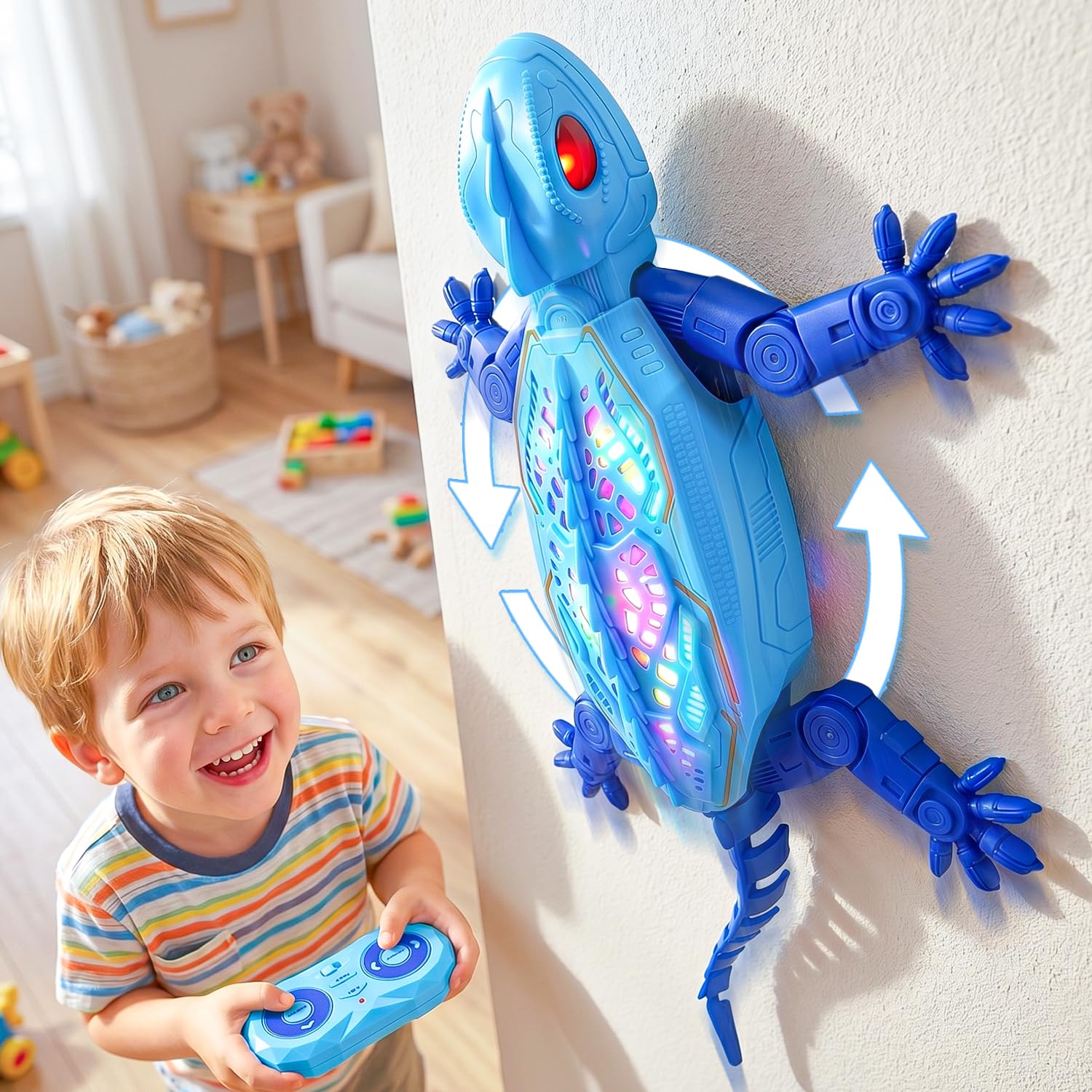 Wall Climbing Gecko, Rechargeable Remote Control Lizard with Lights, Wall Climbi
