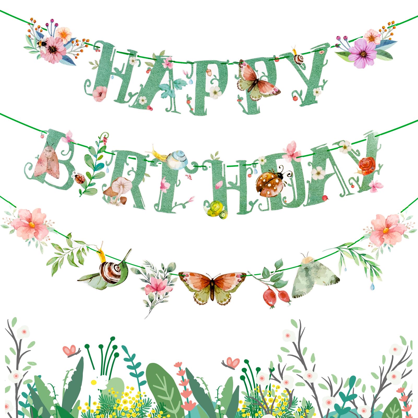 SUNBEAUTY Wildflower Happy Birthday Banner Sage Green Floral Flower Party Decora