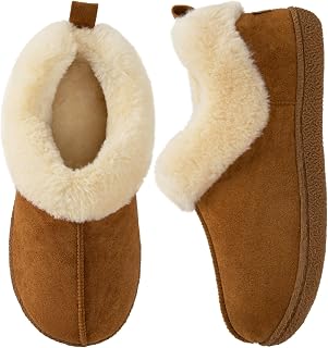 HomeTop Women's Closed-back Slippers Faux Wool Warm Non Slip Outdoor Indoor House Shoes with Fuzzy Collar