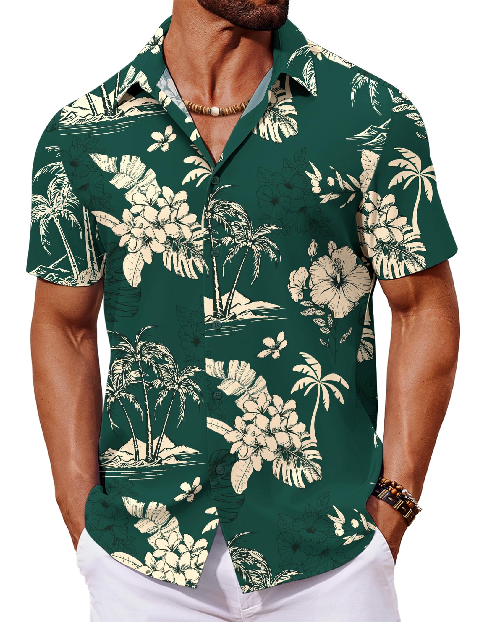 COOFANDY Chemise Homme Manches Courtes Chemise Décontractée Chemise d'été Bouton