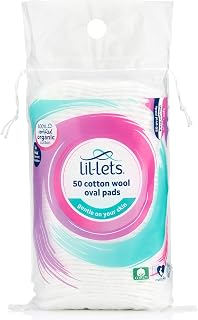 Lil-Lets Cotton Wool Oval Pads, 50 Count, Certified Organic, 100% Pure Cotton Wool, Extra Large, Soft and Absorbent, Gentle on Skin, Dermatologically Tested