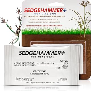 Sedgehammer Plus Turf Herbicide, Nutsedge Killer for Lawns, 2 Pack, 13.5g | Purple & Yellow Types and Kyllinga | Surfactant Built In | 1 Packet per Gallon Treats 1,000 Sq Ft | Made in USA