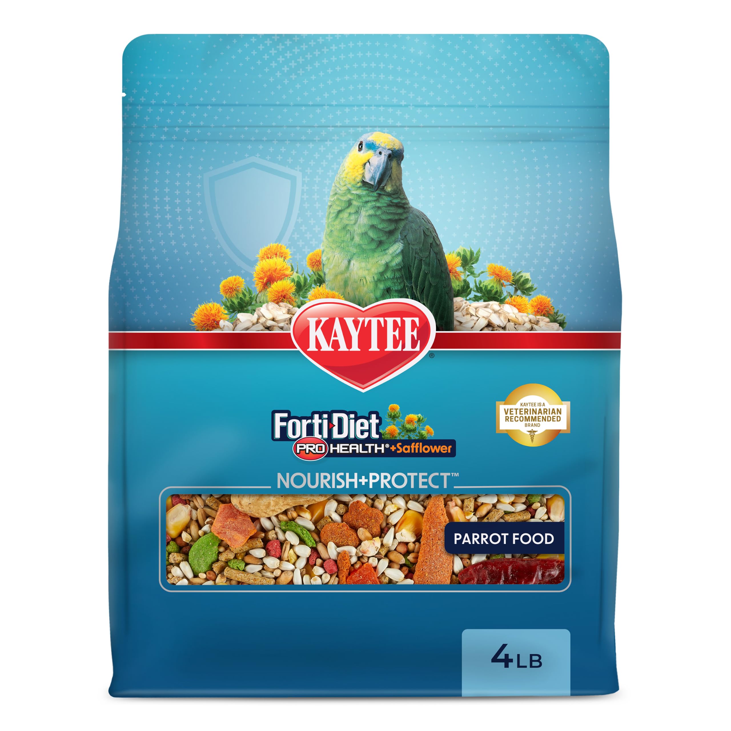 Kaytee Forti-Diet Pro Health+Safflower Parrot Food, 4 Pounds | Better digestion 