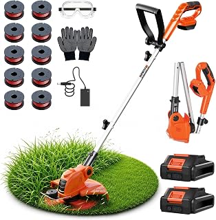 Weed Wacker Eater Electric String Trimmer Battery Powered Lawn Trimmer | 21V Cordless Weed Whacker, 2x 2.0Ah Battery Operated Weedwacker, 12" Lightweight Low Noise Edger Lawn Tool for Small Yards
