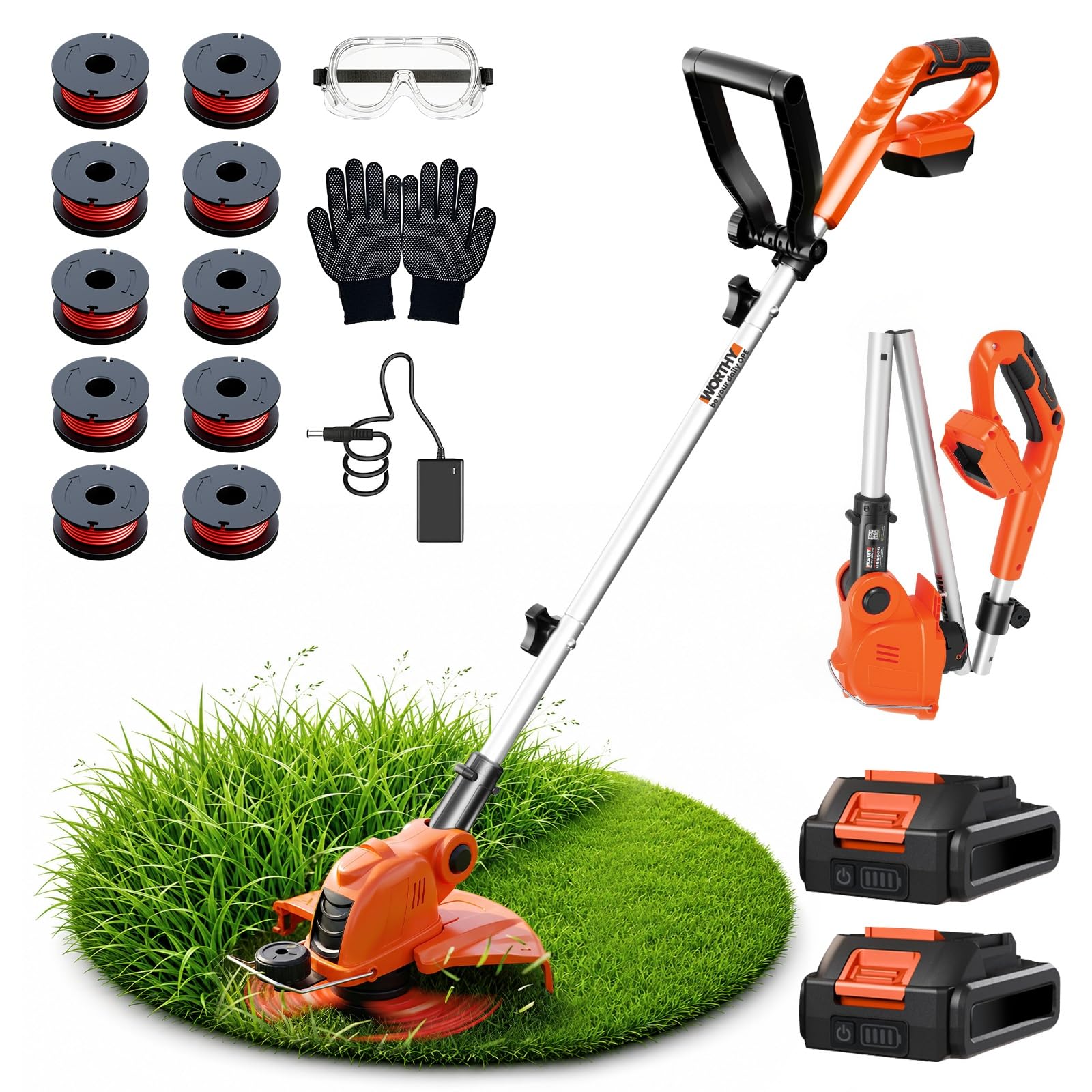 Weed Wacker Eater Electric String Trimmer Battery Powered Lawn Trimmer | 21V Cor