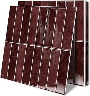 10 Sheets Upgraded Thicker Design Subway Tile Peel and Stick Backsplash | 12”×12”Self Adhesive Vinyl Wall Tiles Stick on Back Splash for Kitchen,Bathroom,Camper(Vintage Red)