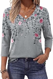 Zeagoo 3/4 Sleeve Blouse for Women Casual V Neck Basic Business Work Summer Fall 2025