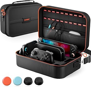 COOWPS for Nintendo Switch 2 Case, 4Pcs Thumb Grips, Travel Protective Case | 20 Game Slots, Hard Shell Full Protection, Portable Travel-Friendly, Water-Resistant, for Dock & Pro Controller Accessories