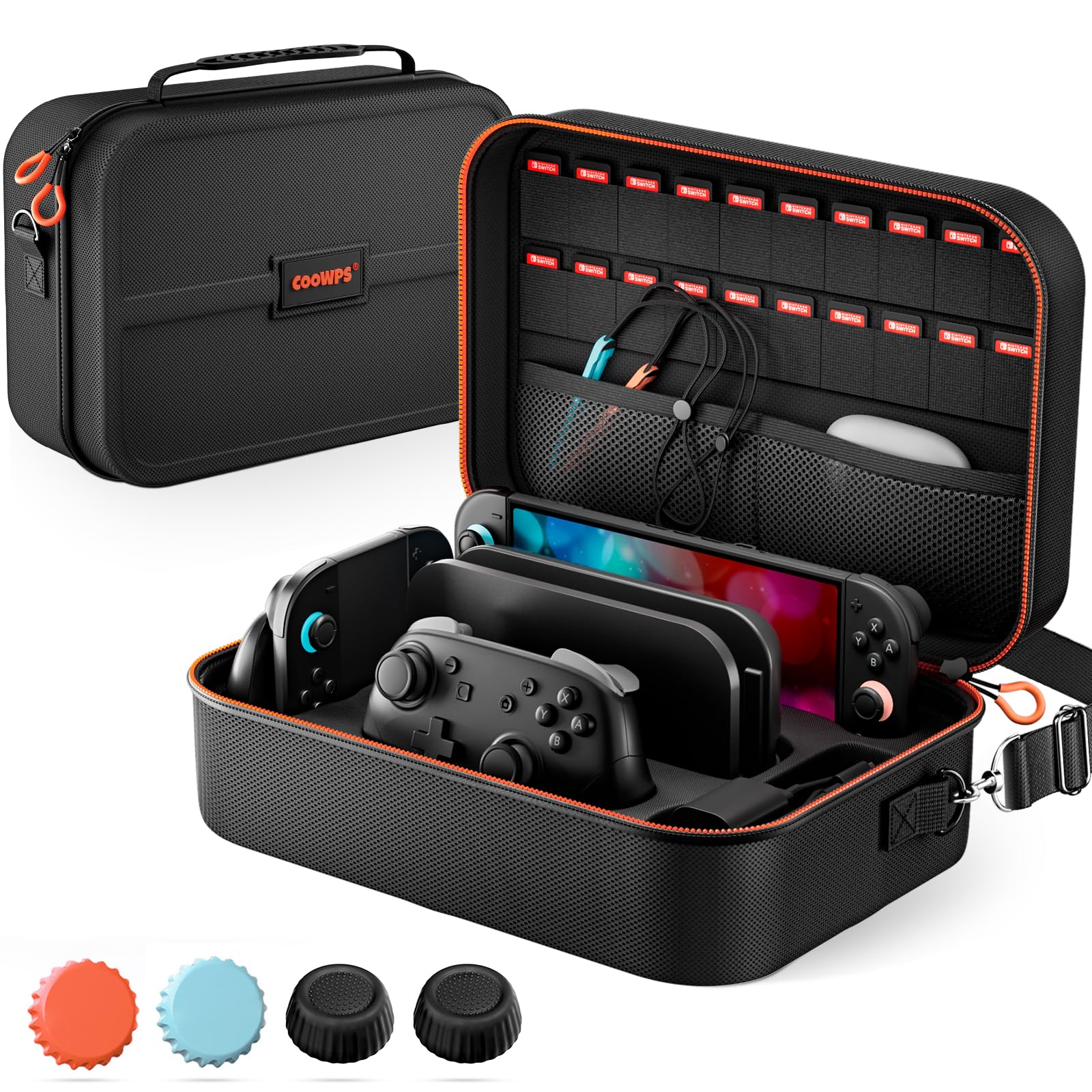 COOWPS for Nintendo Switch 2 Case, 4Pcs Thumb Grips, Travel Protective Case | 20