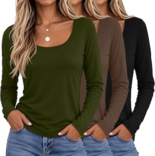 Neer 3 Pack Women Long Sleeve Shirts Scoop Neck Casual Tops